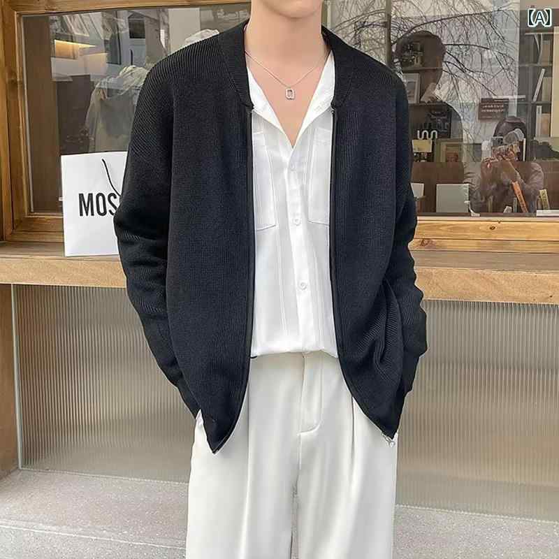 メンズ ファッション 紳士服 ビジネス カジュアル トップス カーディガン ラウンドネック ニット 韓国 ジャケット 秋