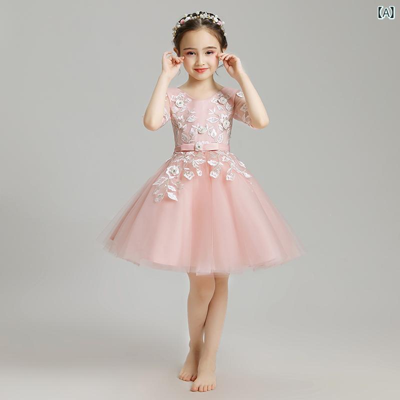 女の子 イブニングドレス プリンセス ドレス ふわふわ フラワーガール ウェディングドレス チャイルド キャットウォーク ピアノ パフォーマンス ショートドレス ロングドレス 女性
