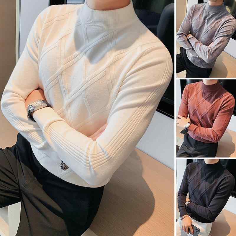 メンズ セーター ニット 秋冬 男性用 ハーフハイネック シャツ チェック ハイエンド スリムフィット インナー 長袖 おしゃれ 大きいサイズ シンプル