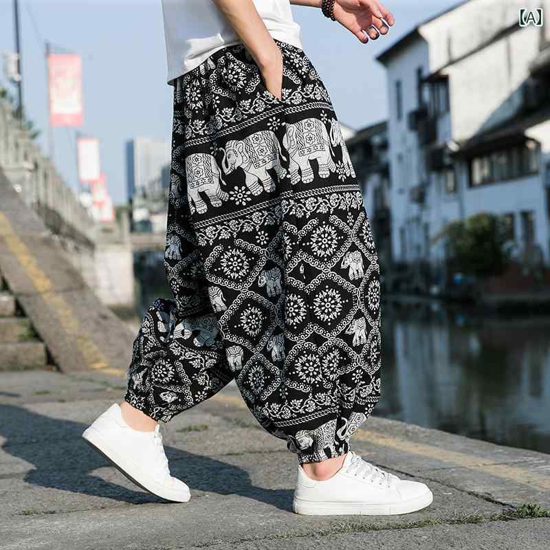 メンズ チャイナテイスト パンツ ズボン 中国 服 ファッション カジュアル 普段着 レトロ ゆったり 快適 男性 大きいサイズ 夏｜ラ・グラーヌ
