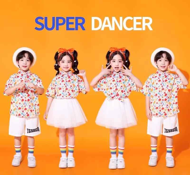 子供服 パフォーマンス衣装 花柄シャツ ダンス衣装 コーラス大会 チアリーディング ユニフォーム コスチューム 舞台衣装 小学生 幼稚園 スポーツ大会 運動会 男の子 女の子 キッズ