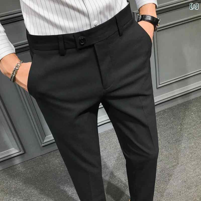 スラックス スーツ パンツ メンズ 男性 ファッション ボトムス ビジネス カジュアル ロング パンツ ズボン 紳士 ストレート 韓国