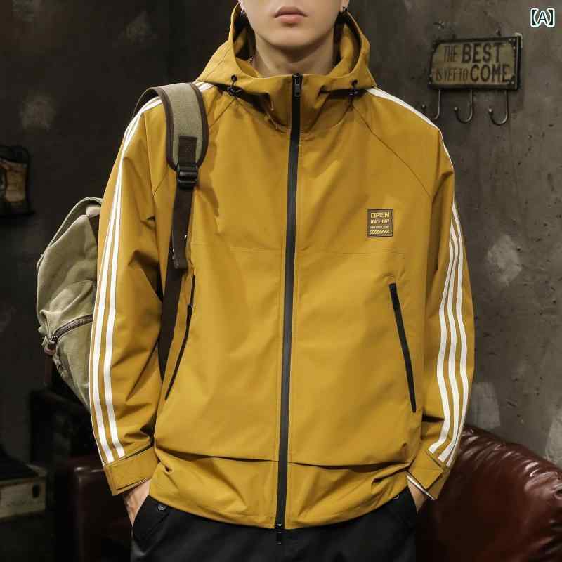 メンズ ファッション 春秋 登山 アウトドア ジャケット フード付き ゆったり ジッパー ポケット ワッペン アウターウェア｜ラ・グラーヌ