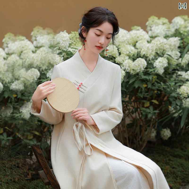 唐 スーツ レディース チャイナ風 ナチュラルスタイル 若々しい ミドル丈 コート 禅服 瞑想服 茶 エレガント 秋冬 茶師服 在家服