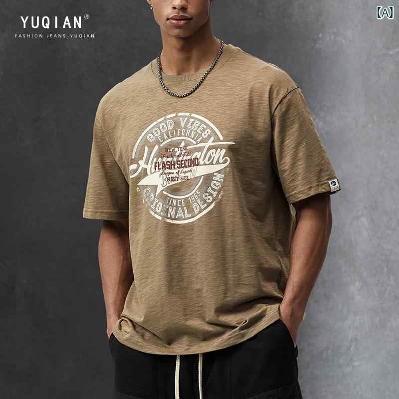 Ｔシャツ 夏 メンズ トップス オーバーサイズ ゆったり 紳士服 サマー tシャツ ラウンドネック アメリカン プリント 半袖 カジュアル