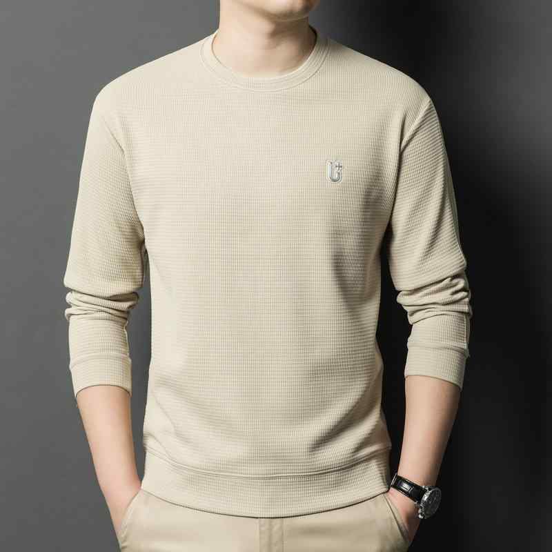 ラウンドネック Tシャツ トップス メンズ ファッション 春秋 スタイル 無地 カジュアル 長袖 中年向け シンプル 万能 白 デイリー スポーティ ベーシック