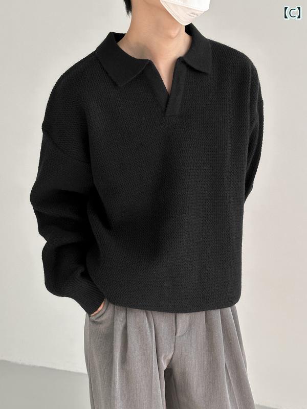 メンズ 紳士服 トップス カジュアル シンプル ラフ モード おしゃれ クラシック ラグジュアリー レトロ ニット セーター 厚手 長袖 襟