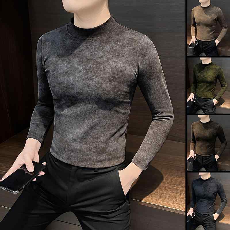 シャツ トップス メンズ ハーフハイネック ファッション レイヤリング スリムフィット シャツ 春秋 スタイル 暖かい 長袖 シンプル スタイリッシュ 日常使い