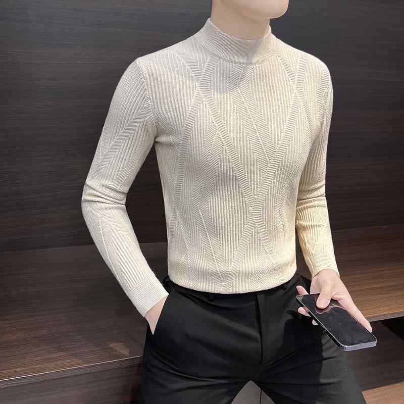 ハーフハイネック メンズ ファッション 春秋 ニット セーター トップス スリムフィット 長袖 レイヤリング シンプルコーデ カジュアル スタイリッシュ デイリー