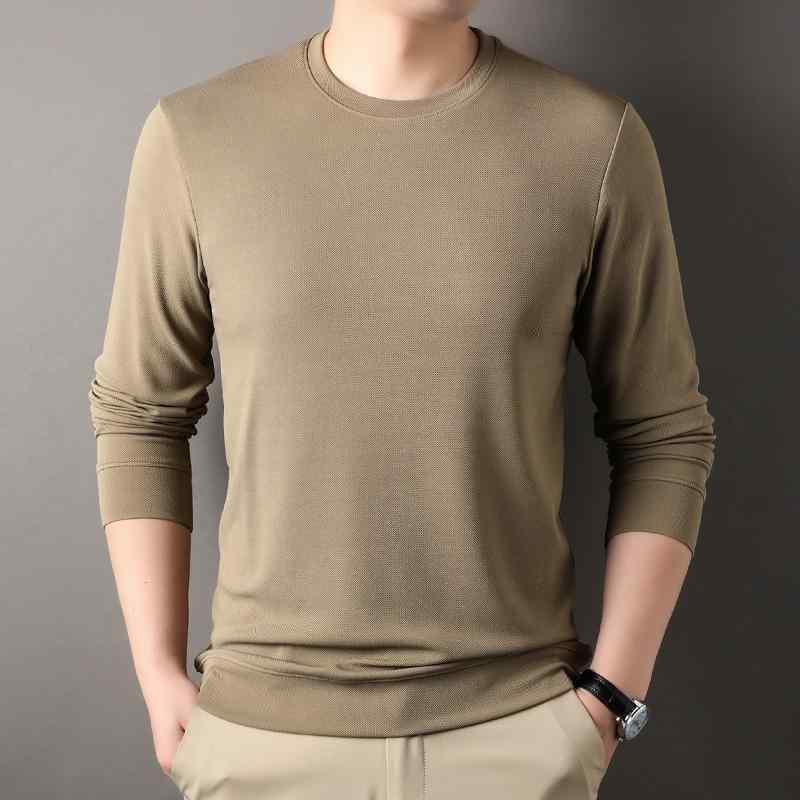 Tシャツ 無地 長袖 プルオーバー ラウンドネック カジュアル スウェット レイヤリング カットソー 韓国 春秋 メンズ 男性 紳士 トップス シンプル 万能 スリムフィット 柔らかい 軽量 普段使い