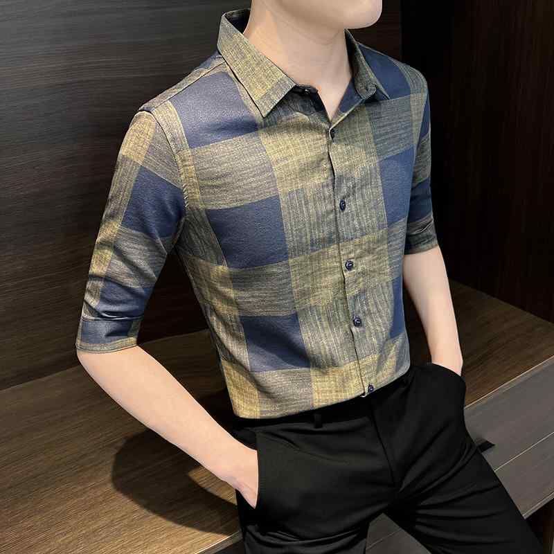 チェック柄 シャツ 半袖 メンズ ファッション 夏 スタイル 薄手 冷感 着心地 快適 柔軟 カジュアル トップス デイリー 紳士服 スリムフィット シンプル
