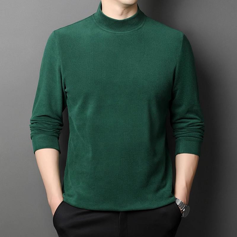 Tシャツ ベルベット 無地 インナー 長袖 プルオーバー ハーフハイネック カジュアル シンプル カットソー 春秋 メンズ 男性 紳士 スリムフィット 軽量 柔らかい 通気性 普段使い