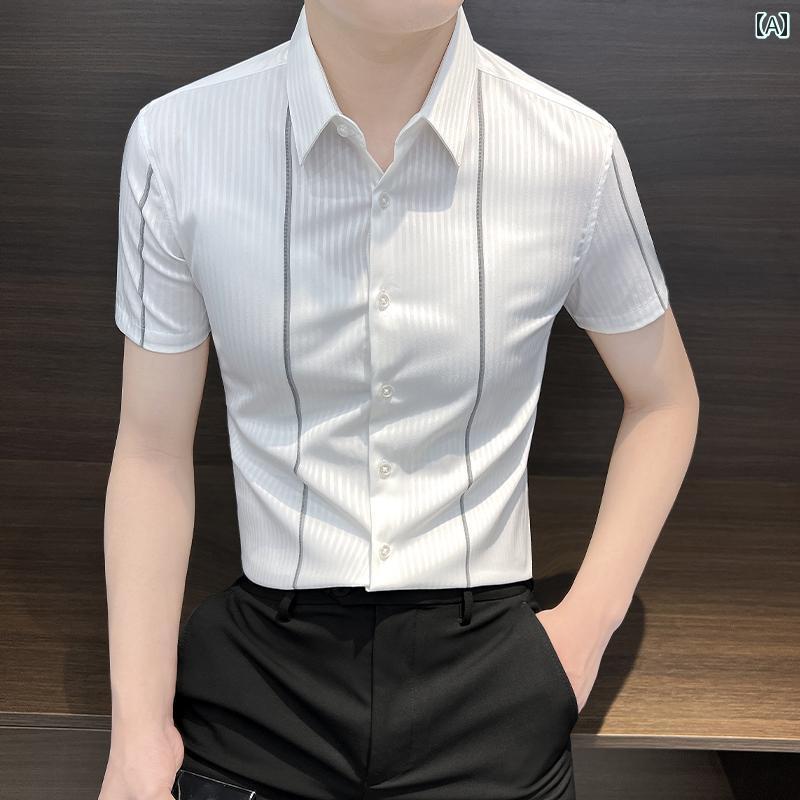 プルオーバー トップス メンズ 縞模様 プルオーバー 半袖 夏 冷感 ハイエンド かっこ良い 成人男性用 か細い 商行為 ハイエンド 炎節 メンズファッション-その他