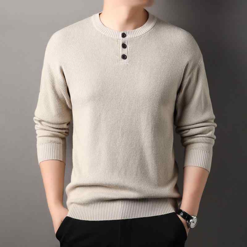 シャツ トップス メンズ 春秋 ラウンドネック ボタン 長袖 Tシャツ カジュアル スタイリッシュ ジャカード 下着 男性用