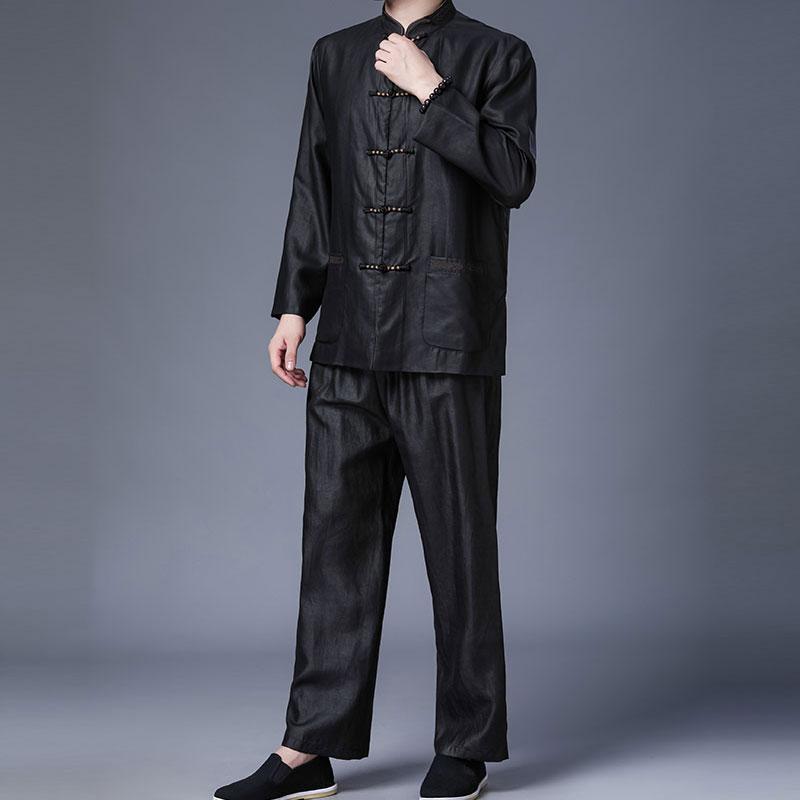 シャツ メンズ 長袖 民族風 ユニーク シルクシャツ トップス パンツ ツーピース セット シンプル おしゃれ 夏