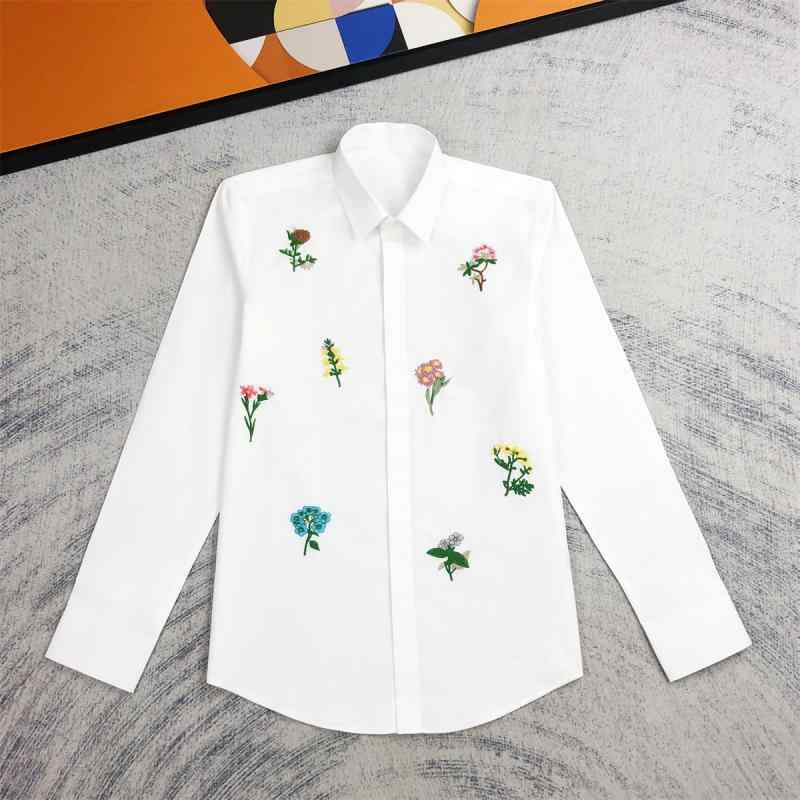 シャツ メンズ 散りばめられた花 刺繍 カジュアル シャツ スリムフィット 花柄 シンプル おしゃれ シック 快適 羽織り