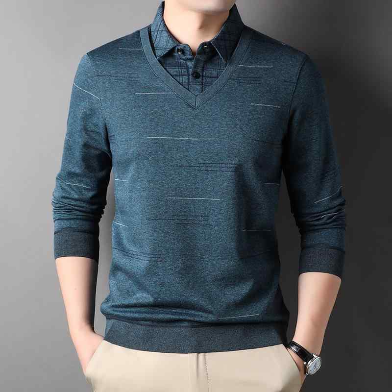シャツ トップス メンズ 春秋 フェイクツーピース 長袖 Tシャツ レイヤリング 薄手 カットソー シンプル おしゃれ オフィス カジュアル 4,633円