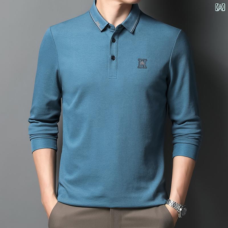 ポロシャツ メンズ カジュアル トップス ゴルフ レジャー 普段使い 長袖 Tシャツ ビジネス ファッション 刺繍 POLO シャツ シンプル おしゃれ