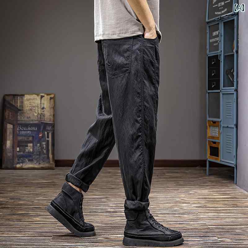 カジュアル パンツ メンズ 快適 動きやすい ワーク レジャー デイリーユース ズボン クール アメリカン ファッション ドレープ マイクロ テーパー ストレート ロング