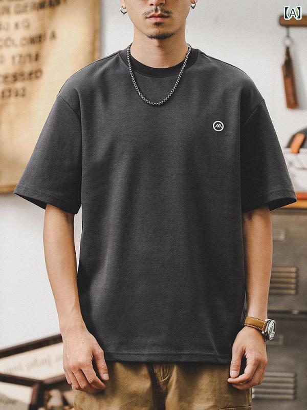 半袖 Tシャツ 夏 カジュアル メンズ おしゃれ トップス アメリカン レトロ シンプル ワンポイント刺・墸 通気性 レジャー ゆったり