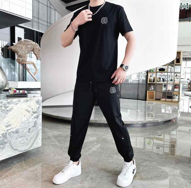 メンズ セットアップ 紳士服 サマーウェア 2点セット シャツ Tシャツ 半袖 パンツ 夏 スポーツ ファッション カジュアル 通気性