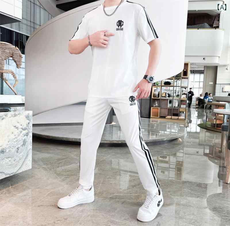 メンズ セットアップ 紳士服 サマーウェア 2点セット シャツ Tシャツ 半袖 パンツ 夏 スポーツ ファッション カジュアル 通気性 スポーツ