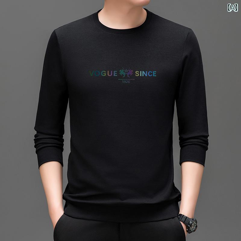 スウェットシャツ 長袖 ラウンドネック メンズ トップス カジュアル 普段使い Tシャツ コットン ゆったり プリント 春 レイヤリング シャツ