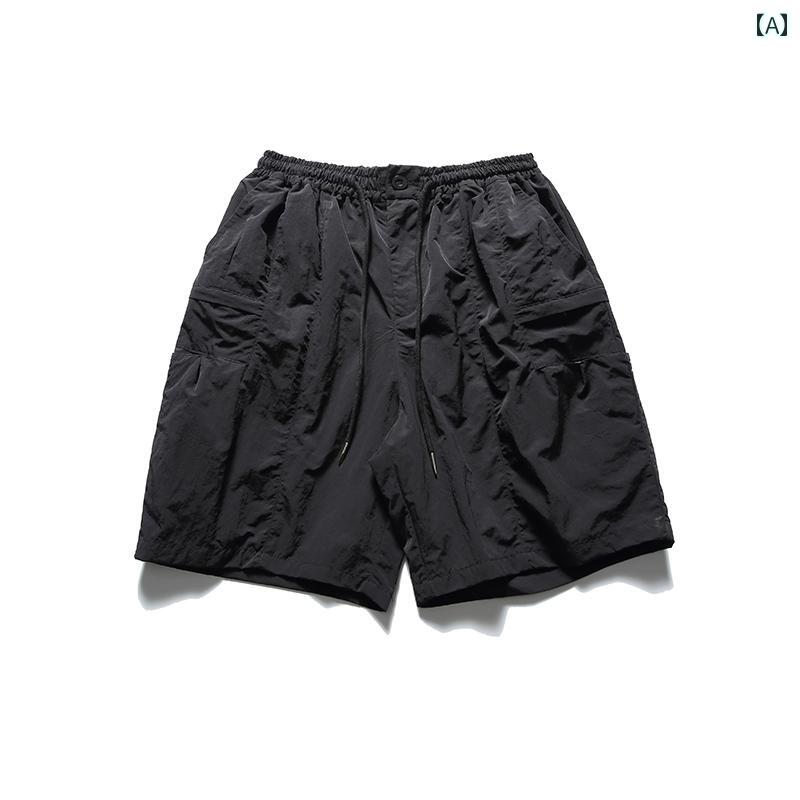 ハーフパンツ メンズ カジュアル カーゴ ショーツ アメリカン ファッション 夏 ストリート 大きい ポケット スリムストレート レッグ 5分丈パンツ ウエストゴム