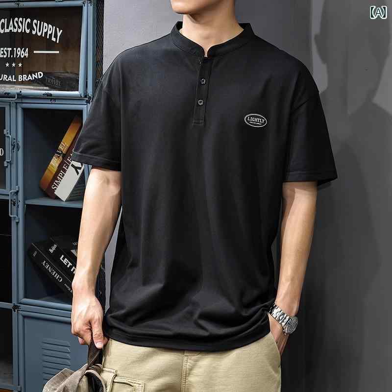 大きいサイズ ポロシャツ 夏 スタイル ヘンリーカラー メンズ 半袖 ゆったり 半袖 トップス アメリカン Tシャツ 都会的 毎日 綿 カジュアル プリント