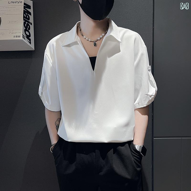 メンズ 夏 半袖シャツ 韓国 おしゃれ アーバン 着やすい スタイリッシュ 快適 ビジネス レジャー ディナー 紳士服