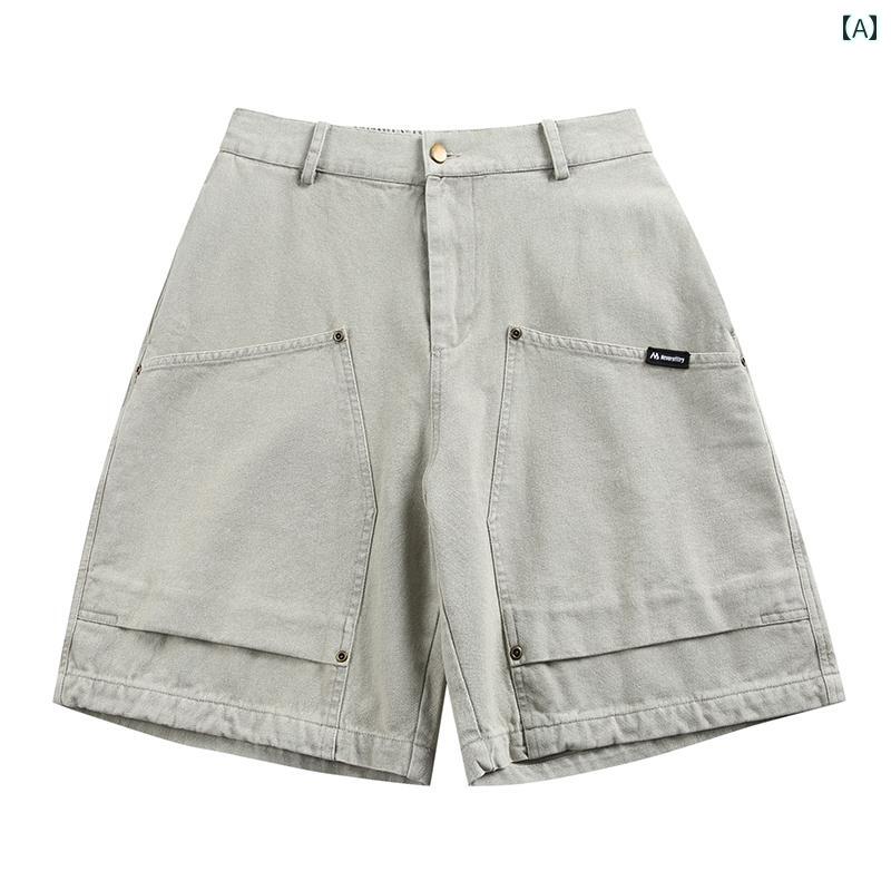 ハーフパンツ ロギング パンツ メンズ 夏 ポケット 綿 五分丈 ゆったり コットン ストレート レジャー オーバーオール｜ラ・グラーヌ