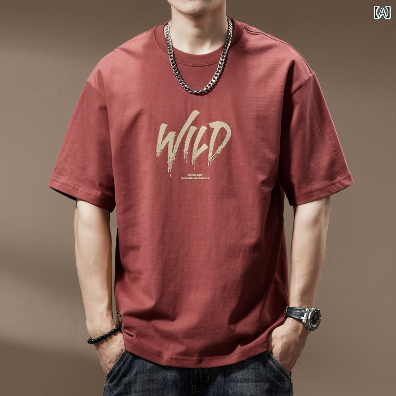 Tシャツ 半袖 夏 メンズ 紳士服 男性用 トップス おしゃれ レトロ ストリート カジュアル ラウンドネック 通気性 高級感