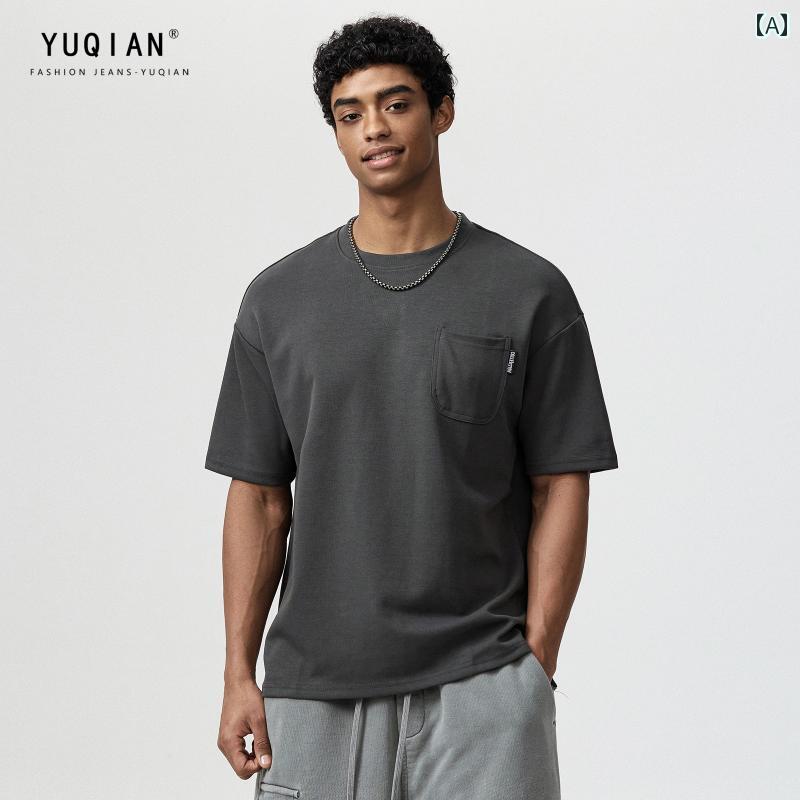 Ｔシャツ 夏 メンズ トップス オーバーサイズ ゆったり 紳士服 サマー tシャツ ラウンドネック アメリカン コットン 半袖 ゆったり ポケット 快適 ドロップショルダー