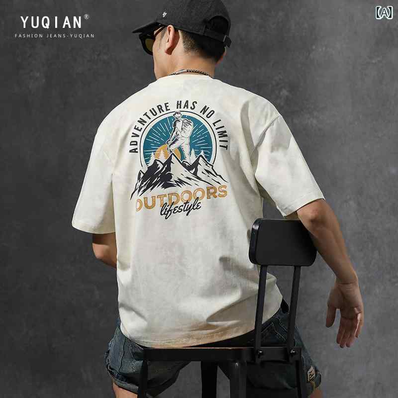 Tシャツ 夏 メンズ トップス オーバーサイズ ゆったり 紳士服 サマー tシャツ ラウンドネック バックプリント レトロ 半袖 カジュアル