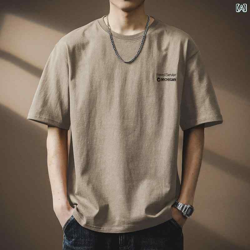 Tシャツ 半袖 夏 メンズ 紳士服 男性用 トップス おしゃれ レトロ ストリート カジュアル ラウンドネック ゆったり