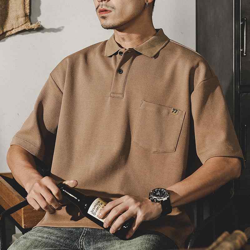 ポロシャツ アメリカン クラシック シンプル レトロ メンズ 高級 半袖 メンズ Tシャツ メンズ 夏 ゆったり 都会的 白 緑 茶 ホワイト カーキ グリーン