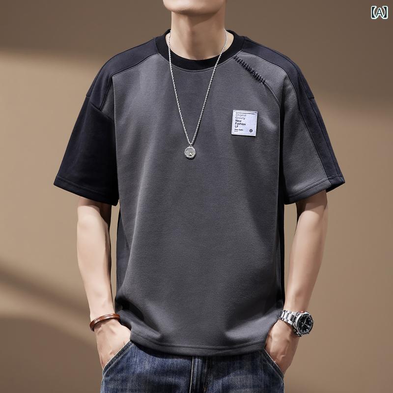 Tシャツ おしゃれ メンズ 半袖 夏 ストリート アメリカン カジュアル 紳士服 男性用 ゆったり トップス レトロ ラウンドネック ゆったり