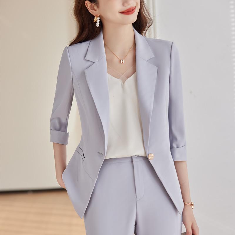 レディース スーツ 七分袖 女性 ジャケット 春夏 カジュアル ファッション スリムフィット ツーピース ２点セット 大人 きれいめ ビジネス カジュアル スタイリッシュ さわやか おしゃれ