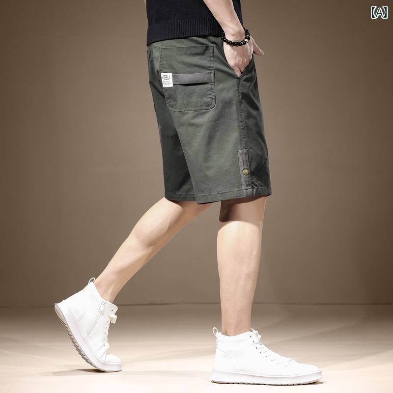 ハーフパンツ 夏用 ハイエンド アメリカン カジュアル カーゴ ショーツ メンズ 薄手 ストレート スポーツ パンツ 男性用 ウエストゴム