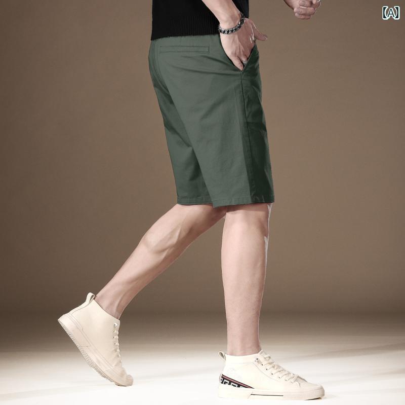 ハーフパンツ 高級感 ミリタリーグリーン 五分丈 カジュアルショーツ メンズ パンツ 夏 薄手 スリム ストレート 綿 ミドル丈 ショート 無地｜ラ・グラーヌ