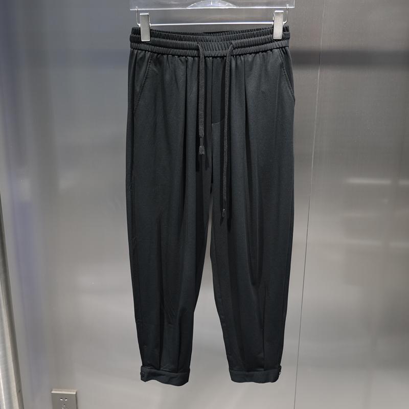 メンズ パンツ 夏 薄手 シンプル 無地 ボタン付きズボン ロー クロッチ 九分丈 カジュアル アイロン不要 男性用 快適 スタイリッシュ ルーズフィット