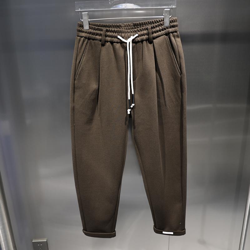 メンズ パンツ 秋ファッション シンプル 無地 ホワイトレザー ラベル 文字 ロー クロッチ カジュアル ゆったり 韓国スタイル ストリートウェア シンプル