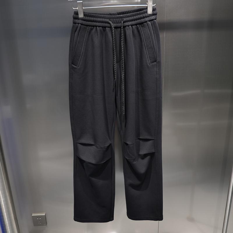 メンズ パンツ 秋ファッション シンプル 膝折り 黒 弾性 ストレート ゆったり 休憩 ズボン スリム シック コンフォート スリムフィット モダン