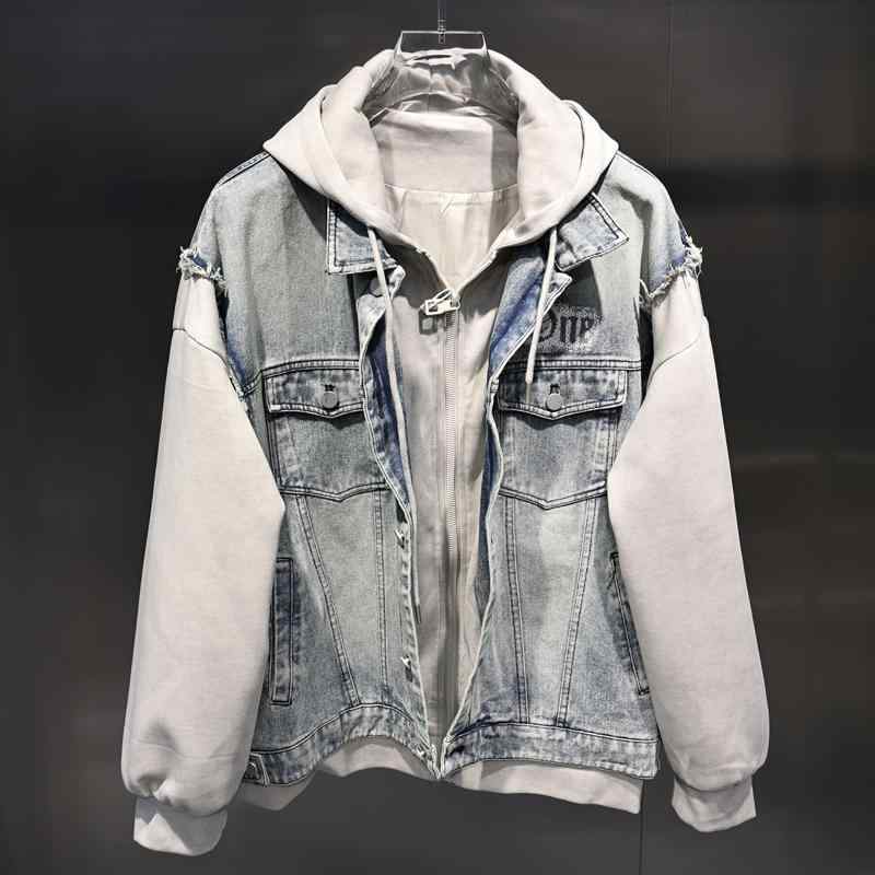 ジャケット 上着 トップス おしゃれ ファッション メンズ 秋 フェイクツーピース プリント フード付き ワイド デニムジャケット 男性 スタイリッシュ カジュアル 11,688円