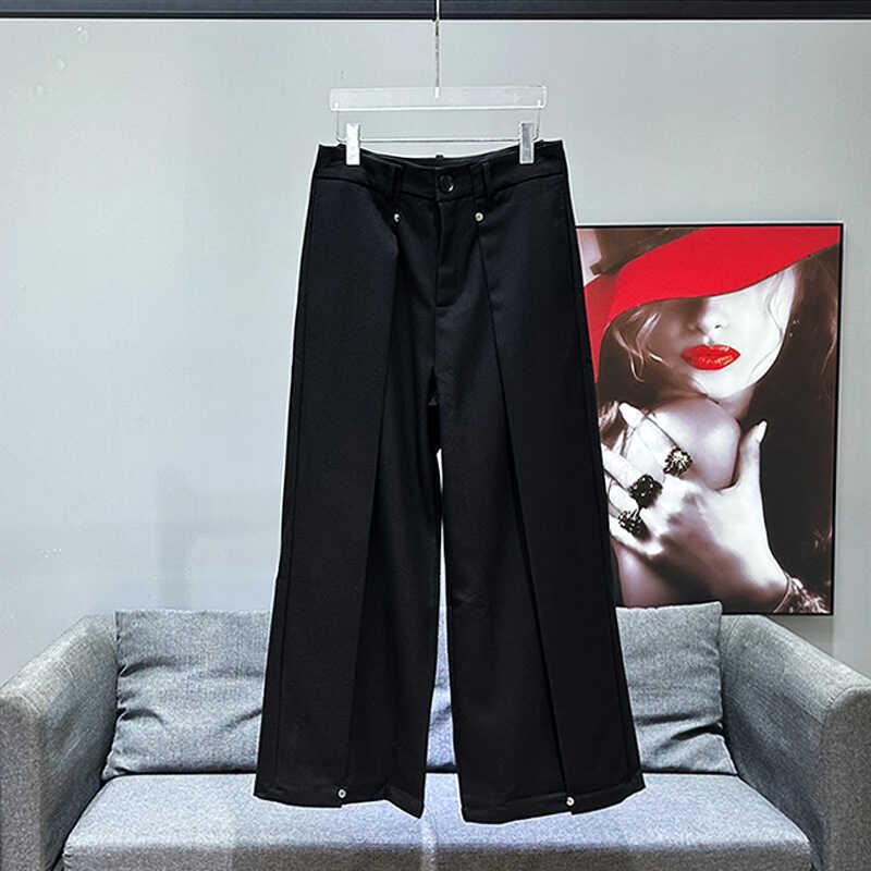 メンズ パンツ スラックス スタッズ ドレープ ハイエンド カジュアル ストレートレッグ 春秋 男性用 ブラック スーツパンツ リラックス スタイリッシュ ラグジュアリー