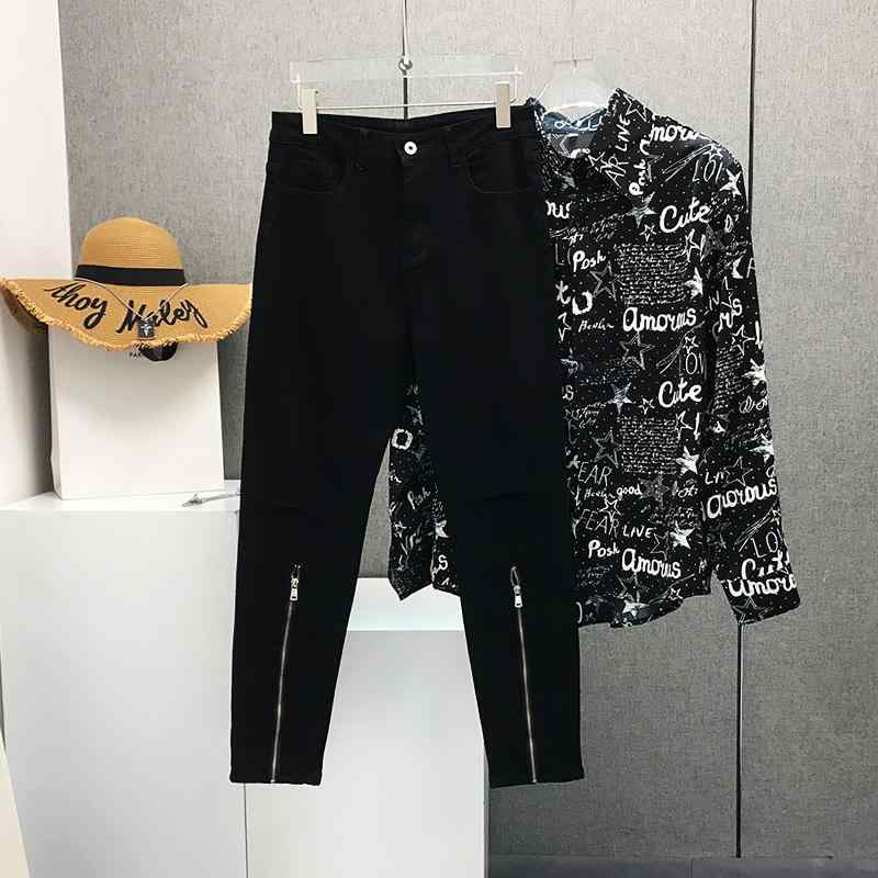 メンズ パンツ ハイエンド ジッパー ストレッチジーンズ ブラック 韓国 カジュアル スリムフィット オシャレ デニム スリムフィット モード クール