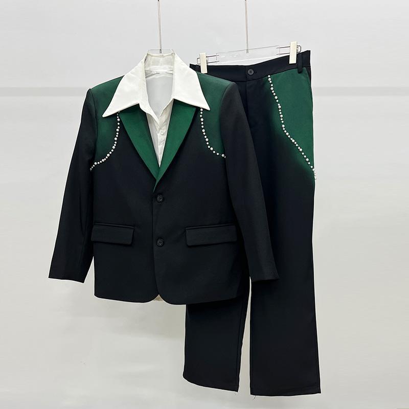 紳士服 コントラスト グラデーション ブレザー メンズ ハイエンド 韓国スタイル ビーズ ショルダーパッド アイロンフリー スーツ エレガント おしゃれ スタイリッシュ