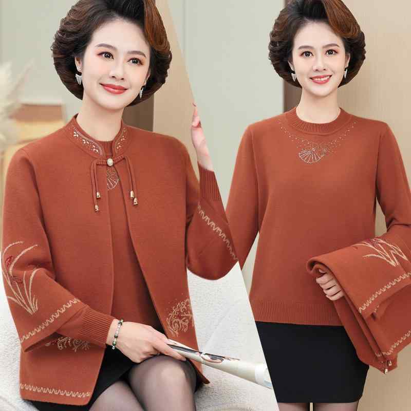 婦人服 洋風 ママ 2点セット 50代 60代 大きめ レディース ジャケット付き コーデ一式 春秋冬 裏起毛 社長夫人 食事会 高級感 母の日ギフト プレゼント 上品