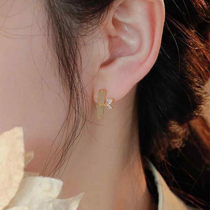 ピアス レディース イヤリング 竹 モチーフ 高級感 レトロ 蚊取り線香 イヤー クリップ チャイナ風 アンティーク アート エレガント