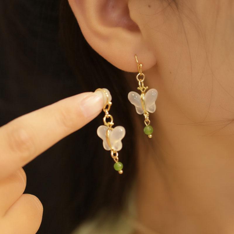 ピアス おしゃれ レディース アンティーク チャイナ フェアリー 翡翠 蝶 モチーフ レトロ 華やか エレガント 女性 上品 プレゼント